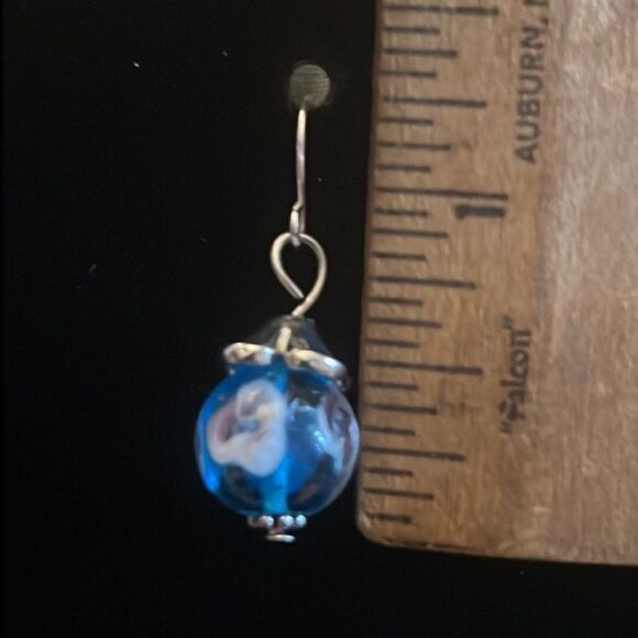 NWT Handcrafted Silver Tone Earrings with Glass Bead - Picture 3 of 4